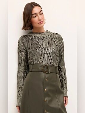 Marie Oliver Maxine Sweater Womens Large Metallic Evergreen Cotton Knit $348